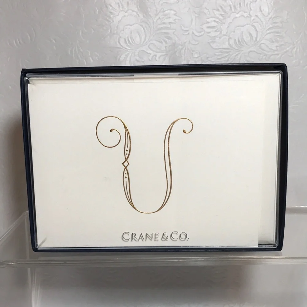 Crane & Co. Gold Engraved Letter  (U) Notes on Pearl White Kid Finish Paper